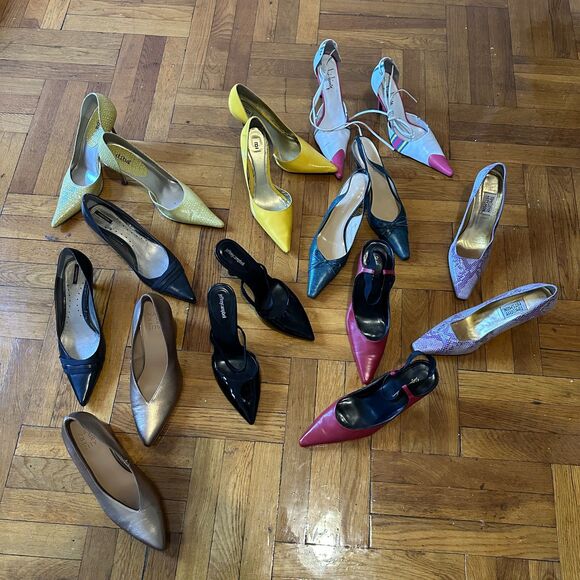 Timothy Hitsman Purple Grey Snake Embossed Leather Gold Metal Wire Heels us 11 - Picture 9 of 9